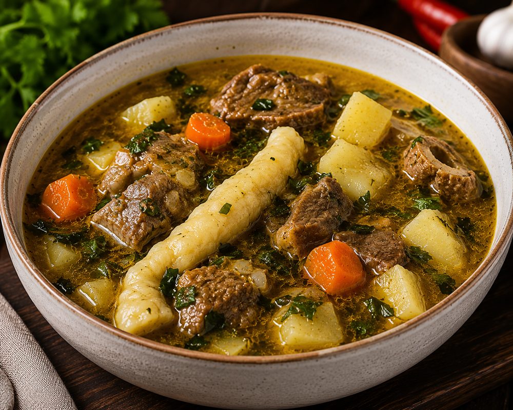 Large bowl of Haitian bouillon soup
